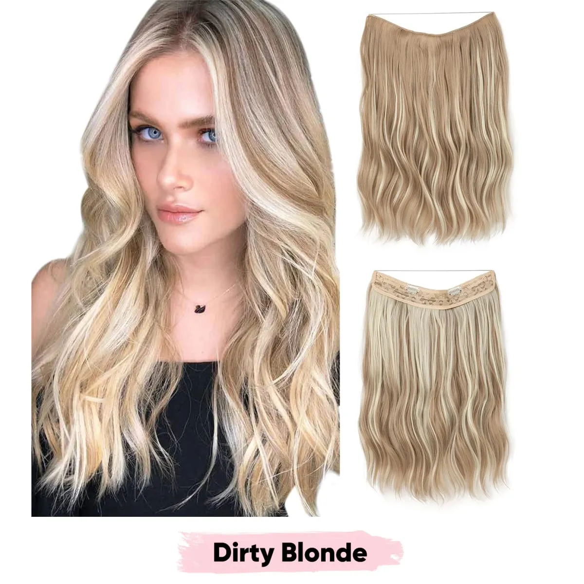 Synthetic Wave Invisible Wire Clip in Hair Extensions Fish Line With Clips Hairpiece Ombre Fake Hair Piece For Woman