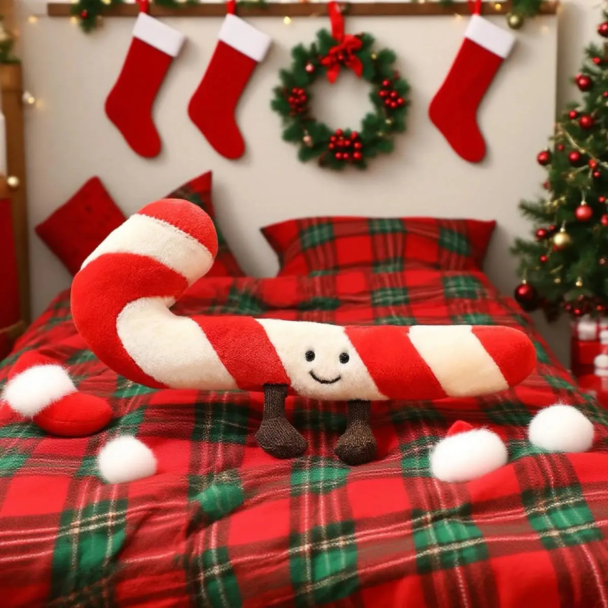 Candy Cane Christmas Throw Pillow 12 Inch - Festive Decorative Pillow for Adults Kids Bedroom Living Room & Stocking Stuffer