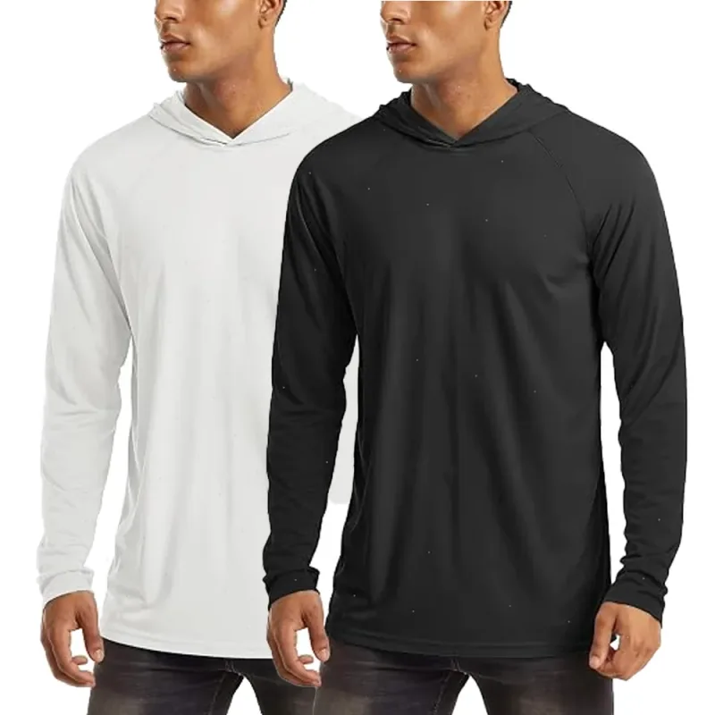 Felpe con cappuccio a maniche lunghe da uomo Camicie di protezione solare T-shirt solida ad asciugatura rapida Uomo Bodybuilding Fitness Muscolo Abbigliamento sportivo Abbigliamento da palestra