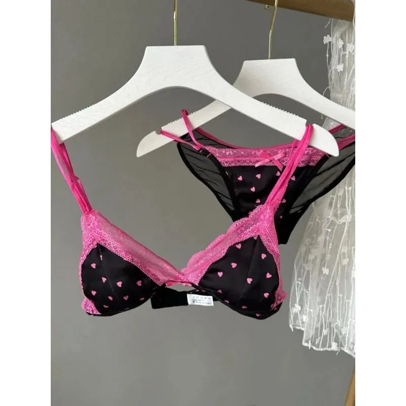 French Style Triangle Cup Satin Lace Lingerie Set Wireless Small Bust Gathered Thin Soft Fabric Sexy Daily Underwear S-XL Suit — image 1