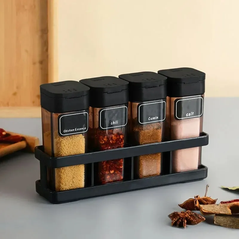 Spice Organizer Set 4-in-1 - Stackable Kitchen Bottles Airtight Lids for Salt Pepper Baking Countertop Space Saver Jars — image 2