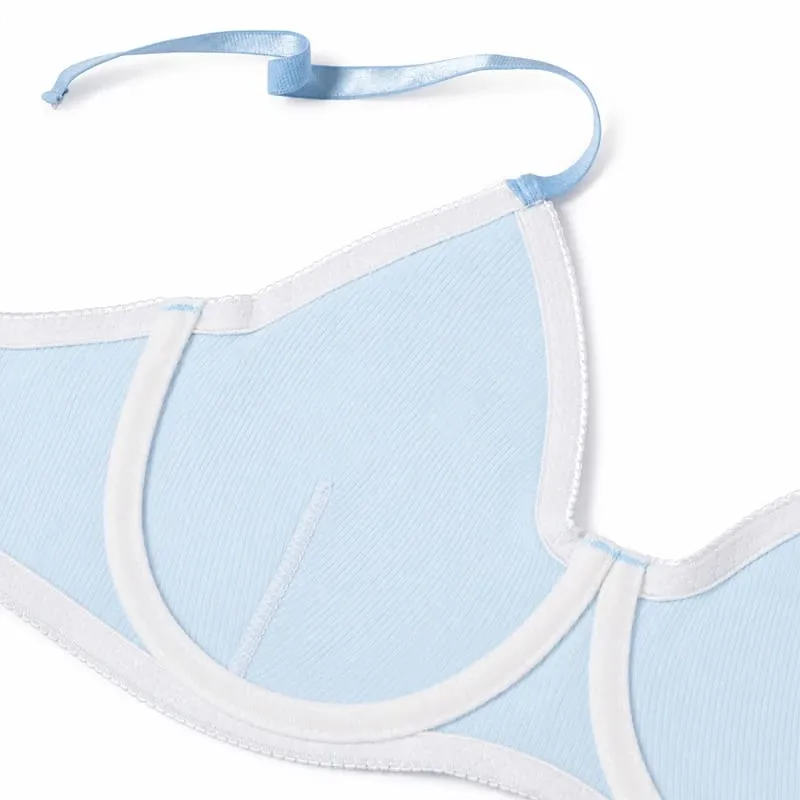 Kadınlar Katı Nervürlü iç çamaşırı seti Balenli Ince Fincan Sutyen Eşleşen Alçak Tanga Yumuşak Günlük Intimates
