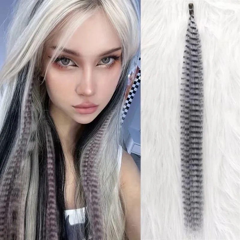 10 Buah Ekstensi Bulu Sintetis Pelangi Multiwarna Pengaya Rambut 16 Inci Cocok untuk Wanita — image 13