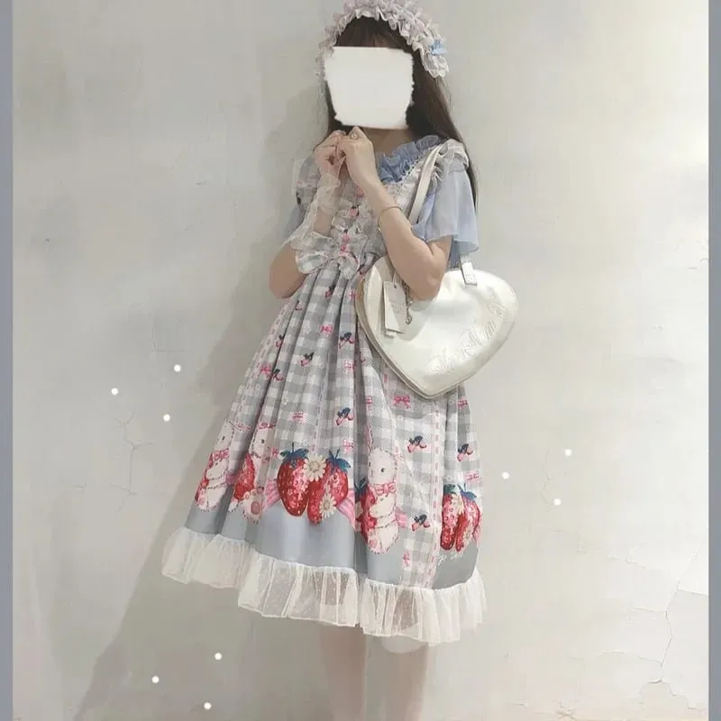 Japansk Lolita Klänning Flickor Strawberry Bunny Jsk Klänningar Dam Harajuku Ärmlös Söt 2026 Cosplay Vestido