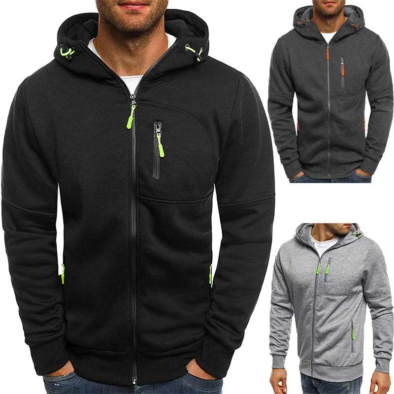 Homme Pull Cardigan Veste À Capuche Poche Zippée Veste Jacquard Sport Fitness Loisirs De Plein Air Course Couleur Unie Vêtements De Sport