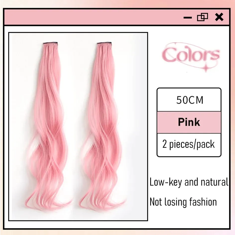Synthetic 2 Pieces Set 50cm 60cm Colored Curly Hair Extensions Water Wave Pink Blue Purple Halloween Christmas Wig — image 12