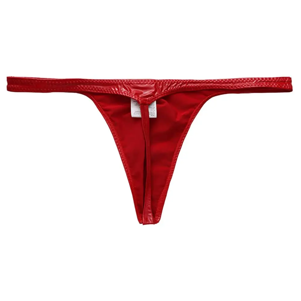 1pc Men Glossy Faux Leather G-string U-convex Pouch Briefs Thin-Strap Low Waist Underwear Sexy Gay Sissy Lingerie