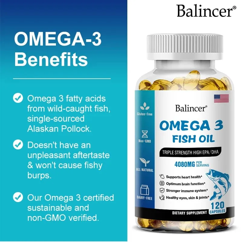 Omega 3 Fish Oil 4080mg - High EPA + DHA Helps with Joints Skin Immune Support Antioxidant & Improve Memory