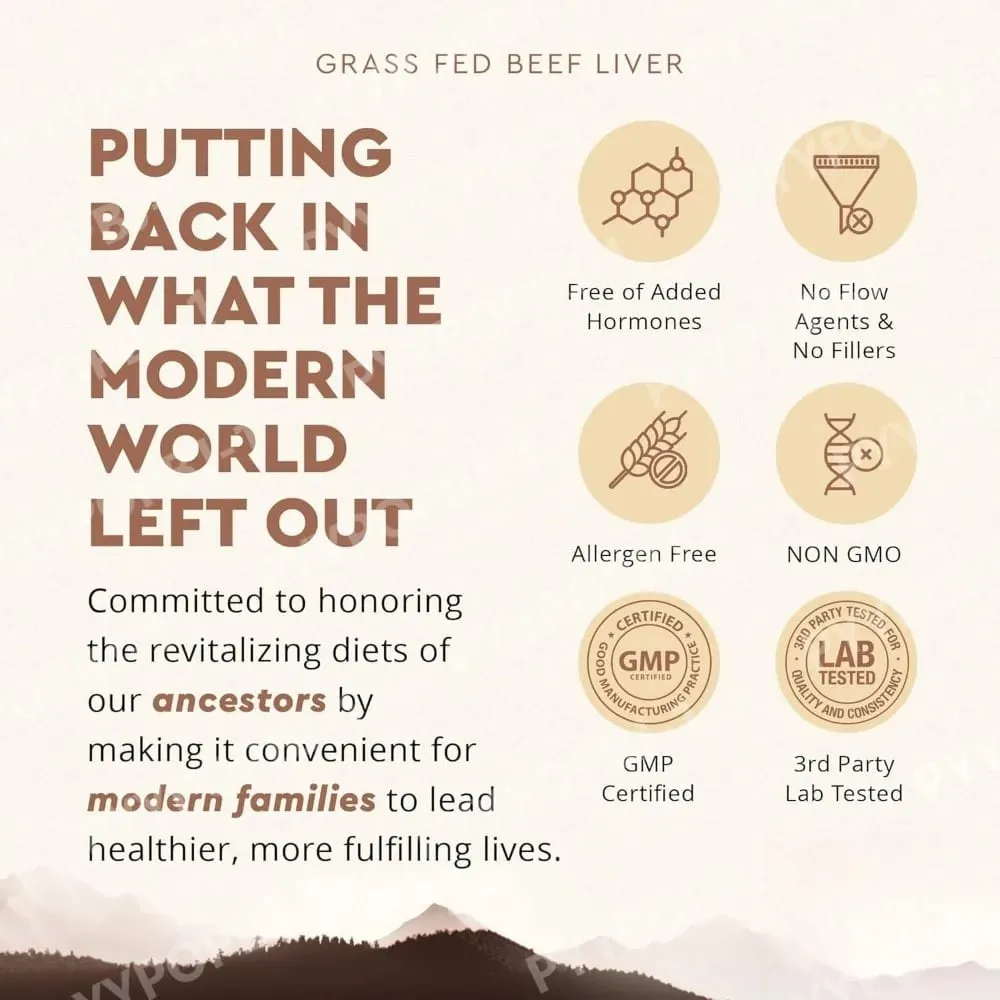 Grassfed Beef Liver Capsules 500mg Each Pasture Raised Bovine Liver Supplement Non GMO 180 Capsules