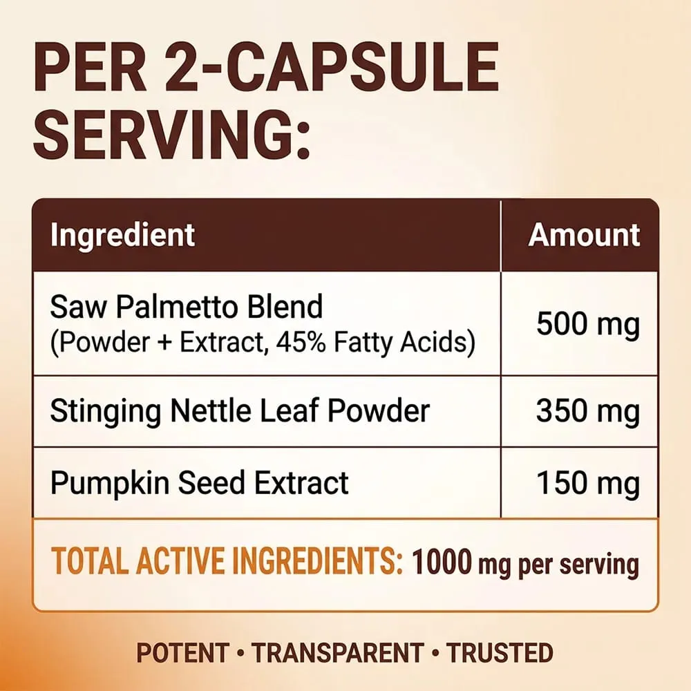 Saw Palmetto Supplement | Nettle & Pumpkin Seed Oil Capsules for Potent 3X Formula Prostate & Bladder Support for Men