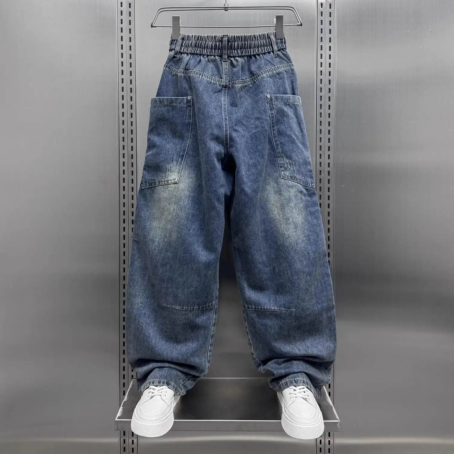 Men's 2025 Autumn New Scimitar Jeans Fashion High Street Casual Loose Straight Drawstring Baggy Korean Luxury Harlan Pants — image 5