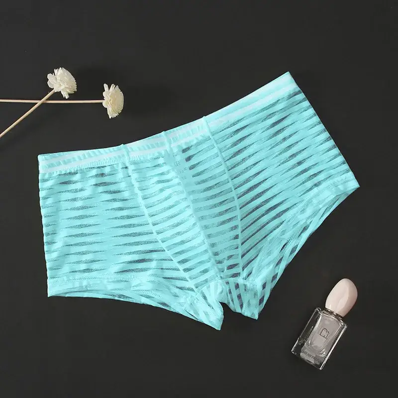 Transparent Underwear Sexy Men Ice Silk Striped Boxer Trunk Breathable Underpants U Convex Pouch Panties Man Boxer Briefs Short
