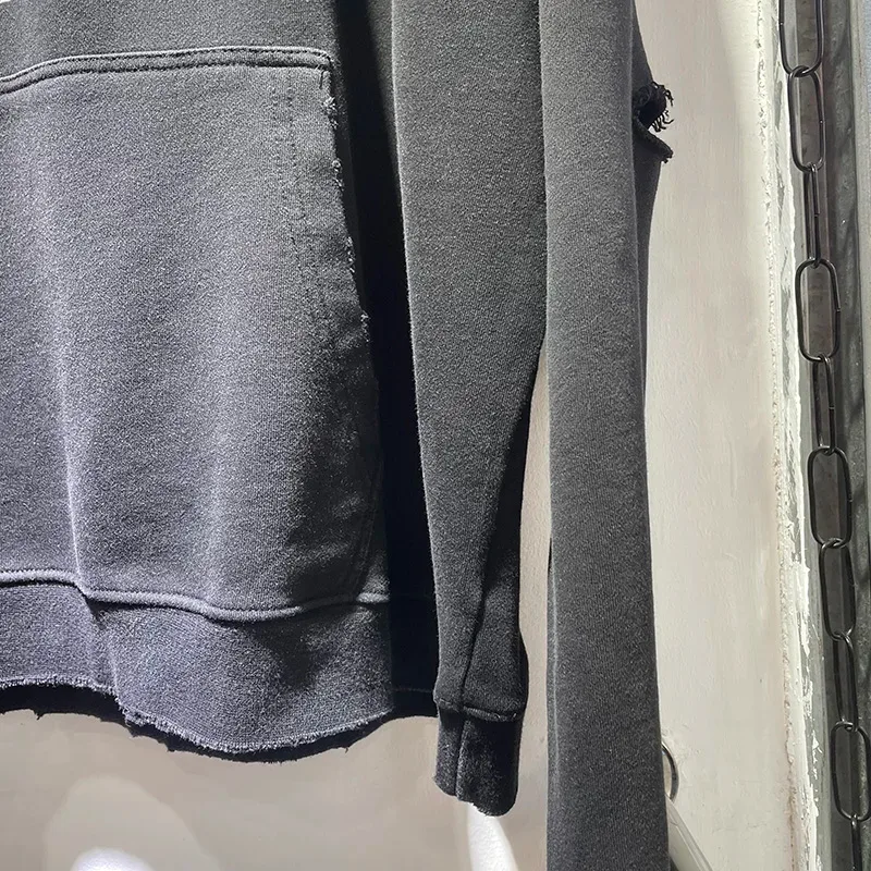 Nouveau surdimensionné PALY sweat à capuche pour homme femme lavé noir endommagé meilleure qualité décontracté Vintage Cardigan Zip sweats
