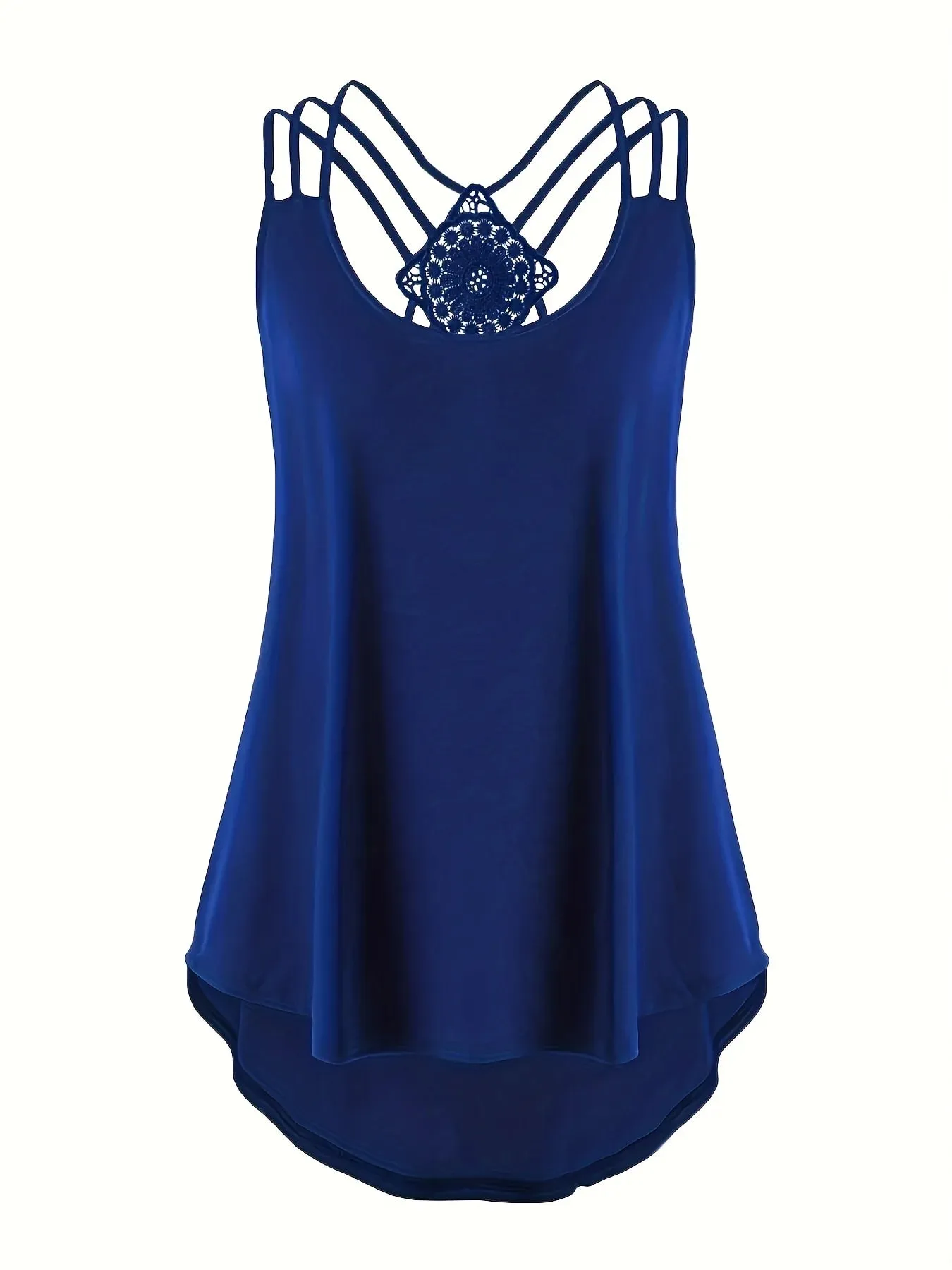 Plus Size Summer Fashion Solid Color Suspender Criss Cross Cami Tank Women's Oversized Slight Stretch Backless Casual Top