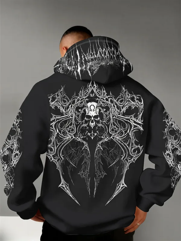 Men's winter-spring hooded sweatshirt with skull pattern for casual roller skating hip-hop streetwear