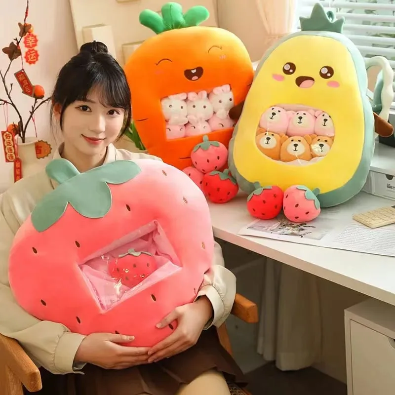 Six Small Toys Inside Cute Cartoon Fruit Plush Pillow Soft Stuffed Sofa Cushion Homdecor Pillow Backrest Children's Gift