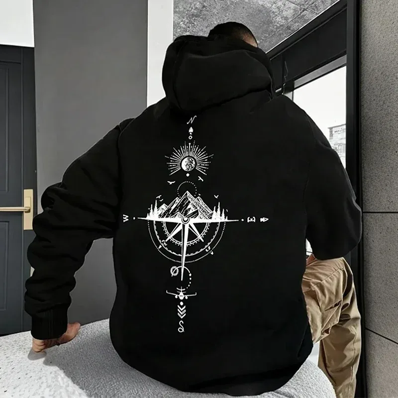 Men's Hoodies Long-sleeved Hooded Sweatshirts Compass Street Fashion Hoodie Harajuku Fashion Streetwear Classic Men Clothing