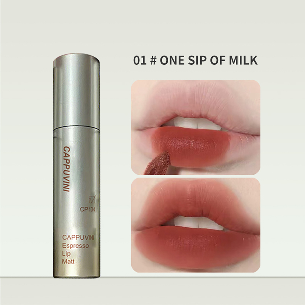 Cappuvini Espresso Matte Velvet Lip Glaze Chống Thấm Nước Kết Cấu Lâu Mịn Bóng Trang Điểm Màu Môi