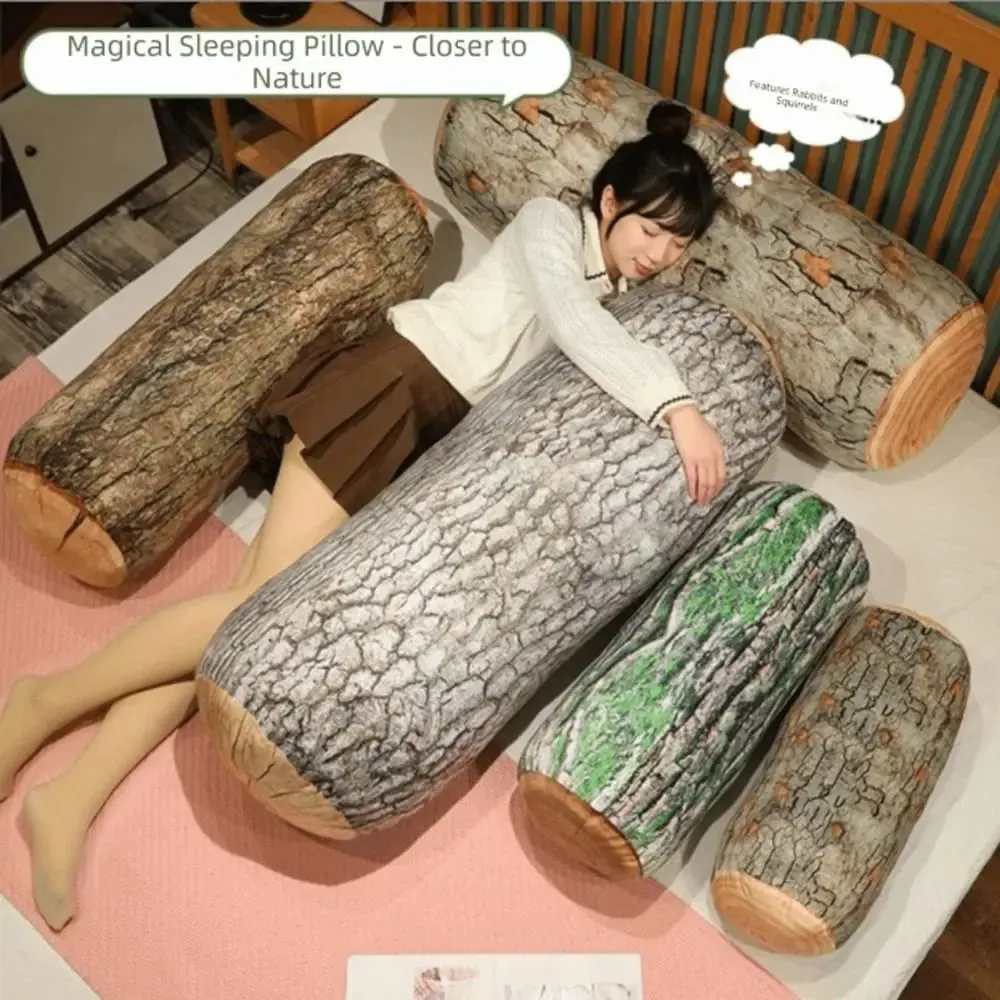 Plush Material Tree Log Pillow Soft Texture PP Cotton Filled Stump Cushion Realistic Wood Grain Novelty Throw Pillow For Women — image 2