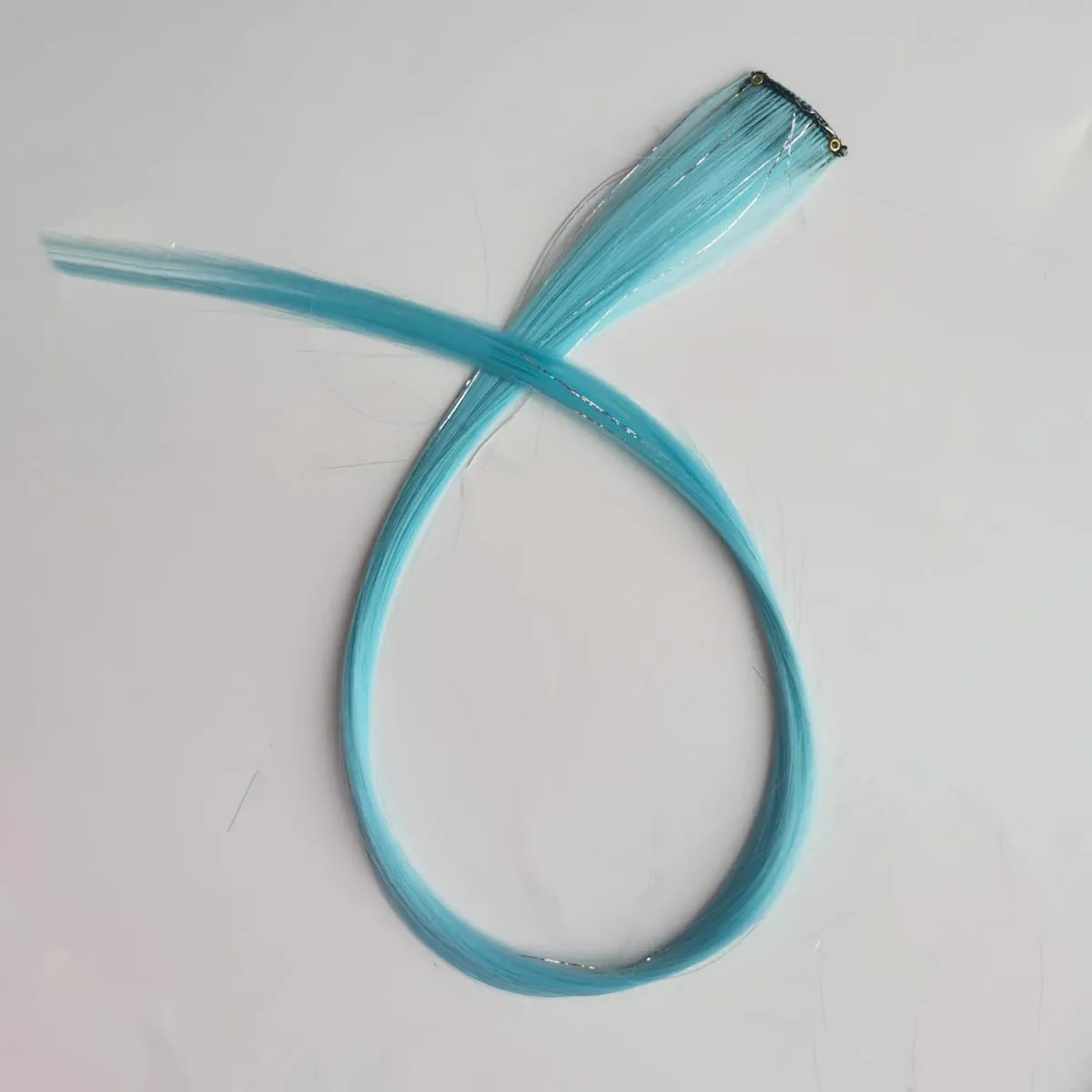 Sky Blue Hair Clip in Colored Extension Mixed Silver Tinsels Synthetic Rainbow Hairpiece Holiday Party Highlights for Women Girl