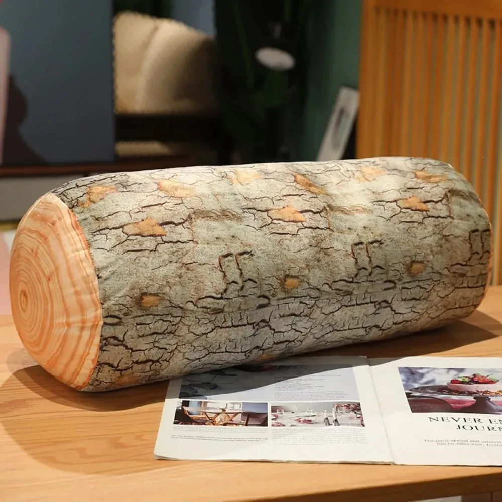 Plush Material Tree Log Pillow Soft Texture PP Cotton Filled Stump Cushion Realistic Wood Grain Novelty Throw Pillow For Women