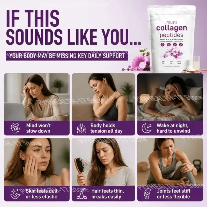 Multi Collagen Peptides Pulver Typer I II III V med Biotin Vitamin C & Hyaluronsyra Stöder Hud Hår Naglar för Män Kvinnor