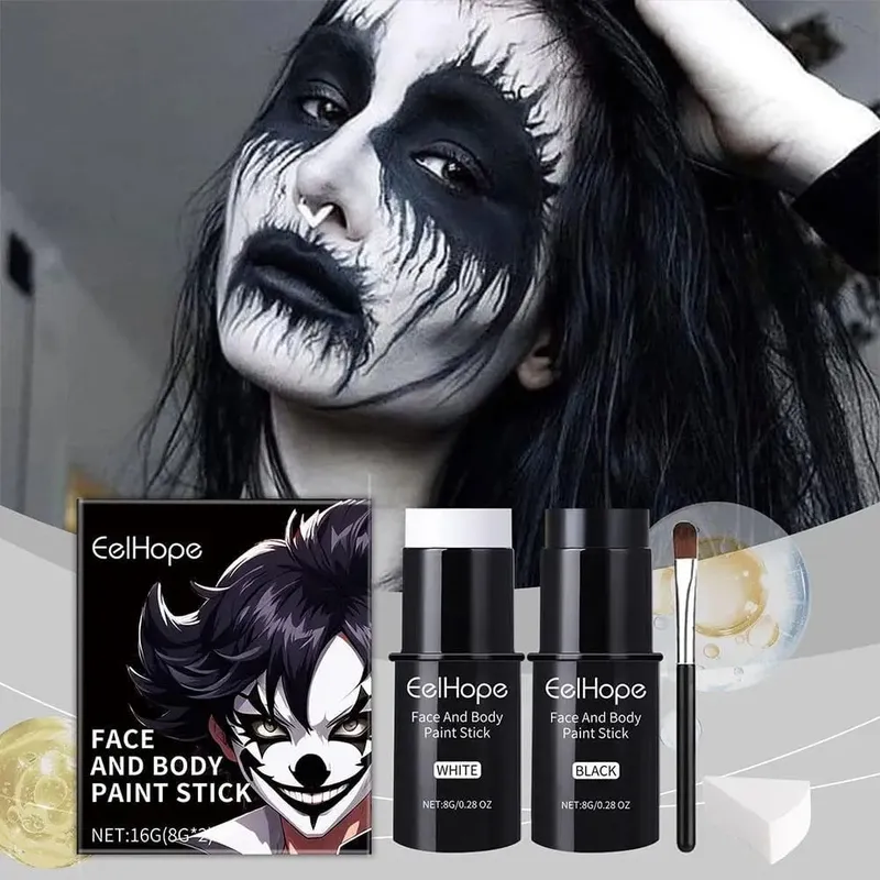 1set Black White Eyes Face Body Paint Stick Cream Makeup Party Halloween Costume Pen Lighweight Waterproof Sports Pen Safe O2v3