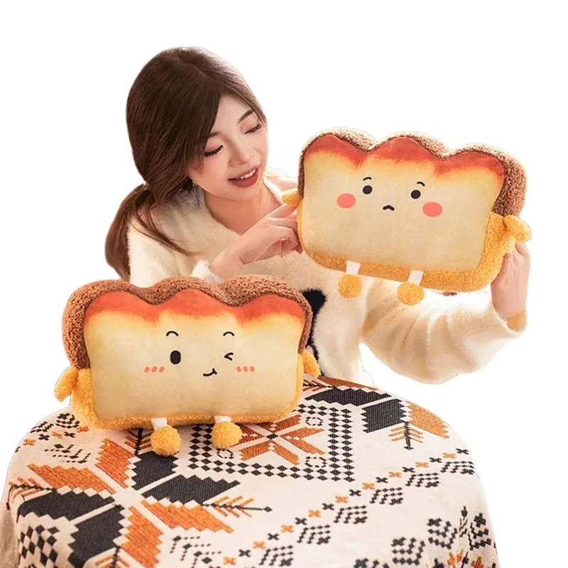 35x25cm Toast Bread Pillow Hands Warmer Winter Warm Plushie Emotion Face Human Figured Soft Cushion Decor Friend Gift