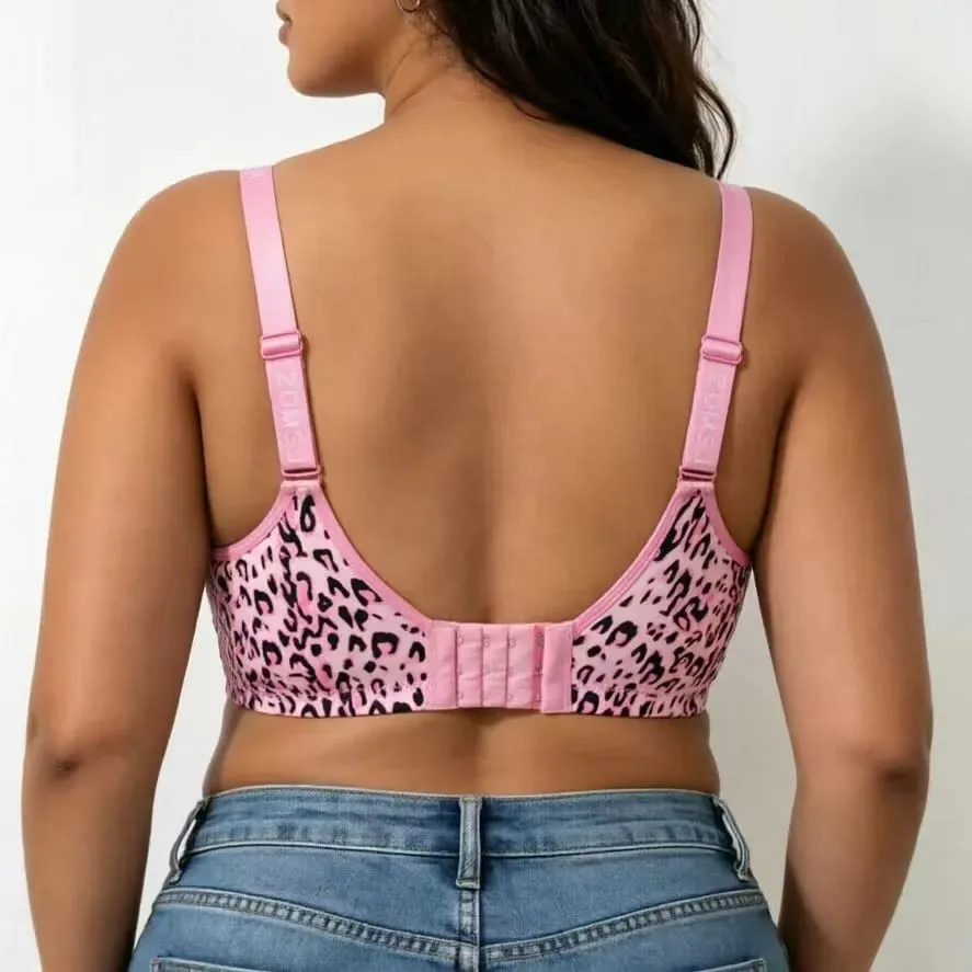 plus Size Thin Wireless Minimizer Bra Leopard Print Gather Anti-Sagging Comfort Lingerie for Big Bust Women
