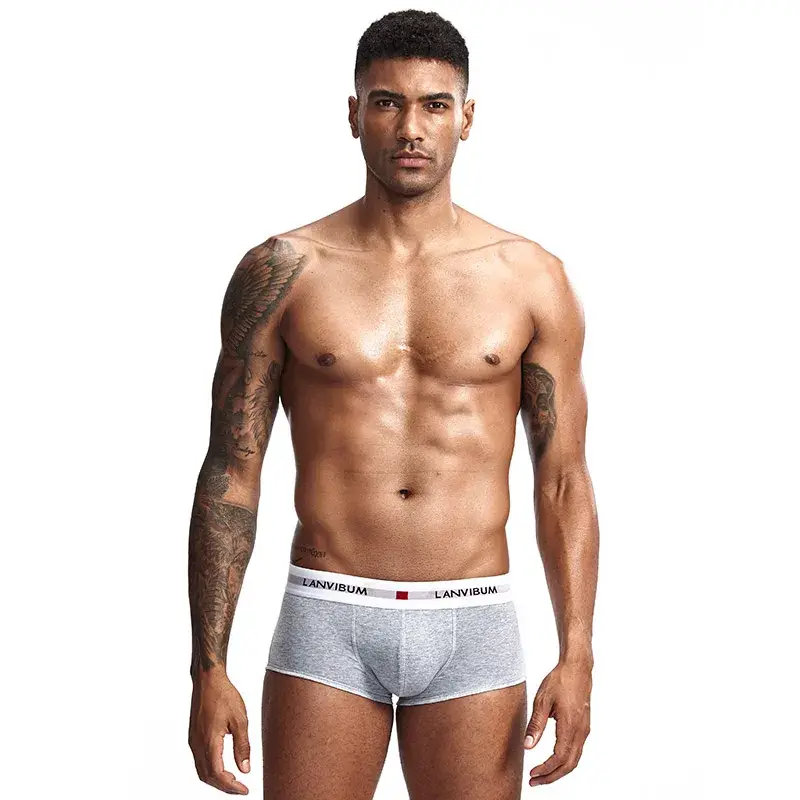 Sous-vêtements pour hommes jeunesse U surélevé taille basse coton quadrilatère pantalon couleur unie grand short pour hommes