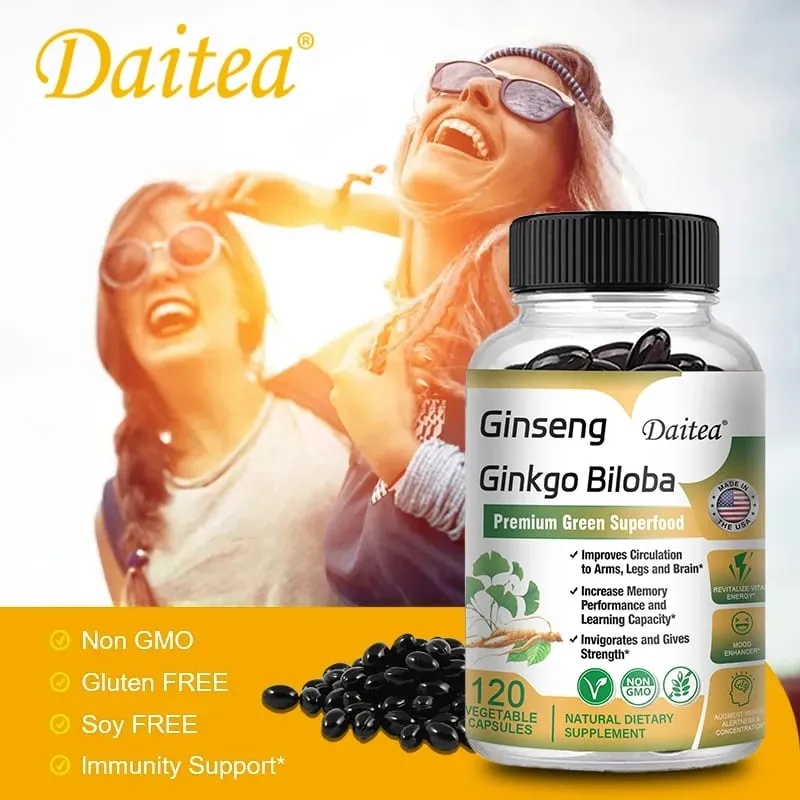 Ginseng Premium + Ginkgo - Nootropic Brain Supplement Memori & Kepekatan Peredaran & Tenaga 120 Kapsul