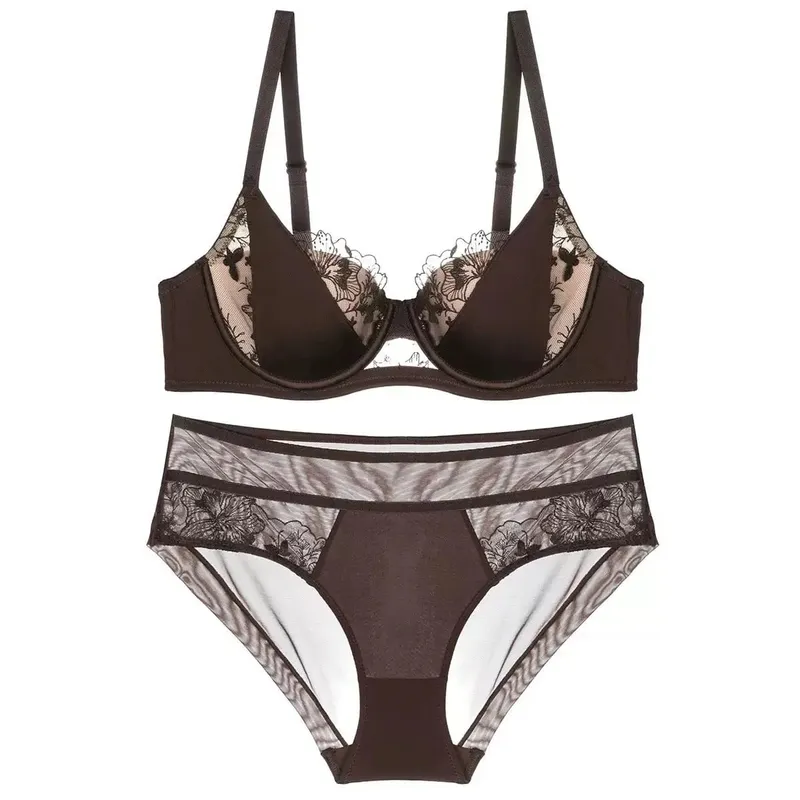 French Lace Embroidery Sexy Bra Set Push Up Minimizer Gather Support Full Coverage Comfort Lingerie for Big Breasted Women 2PCS — image 8