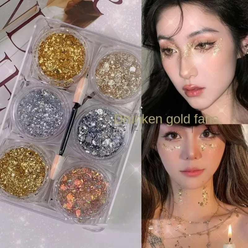 6Pcs/Set Sparkly Colorful Eye Glitter Gel Festival Glitter Face Hair Sequin Gel Cream Heart Star Moon Sequins