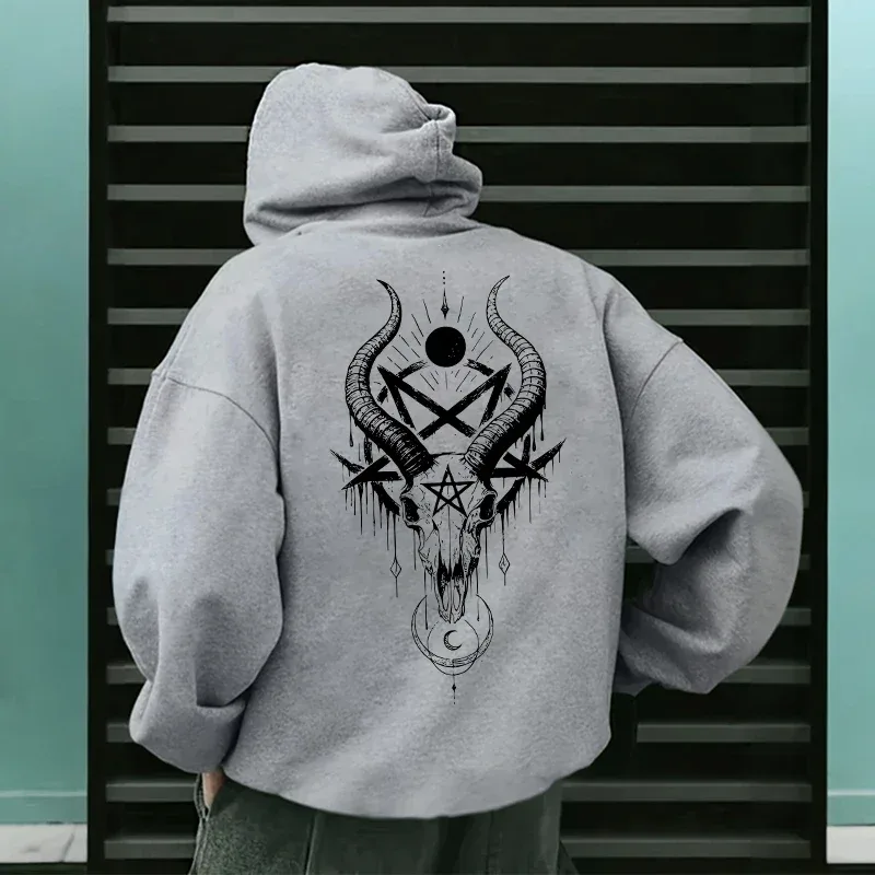 Autumn Winter Male Top Casual Pullover 666 & Inverted Cross Men's Gothic Hoodies Demonic Horror Face Print Sweatshirt Streetwear