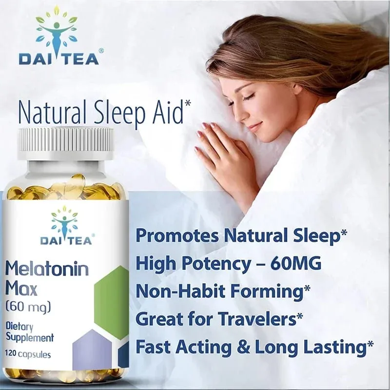 Melatonin MAX (60 Mg) Quick Dissolve Capsules - Fall Asleep Faster Promote Deep Sleep and Rest Easy To Take Immune Health