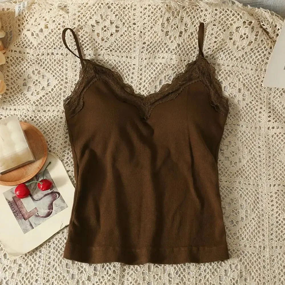 Comfort Breathable Lace Camisole Strap Bra Solid Color Crop Top Sexy Style Wire-Free Summer Top — image 12