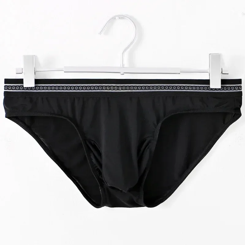 New Men's Ice Silk Briefs Ultra-thin Quick Dry High Elastic Lace Waistband Panties Sexy Seamless Breathable Bikini Underwear