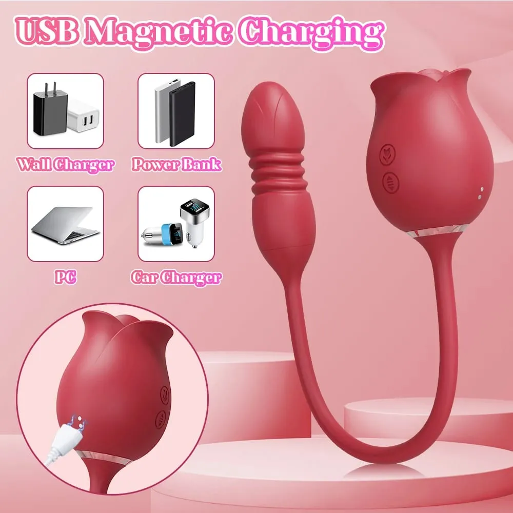 Rose-Sucking Thrusting Dildo Vibrator for Women Nipple Clit Stimulator Vibrating Egg Tongue Licking Clitoris Sucker Sex Toys