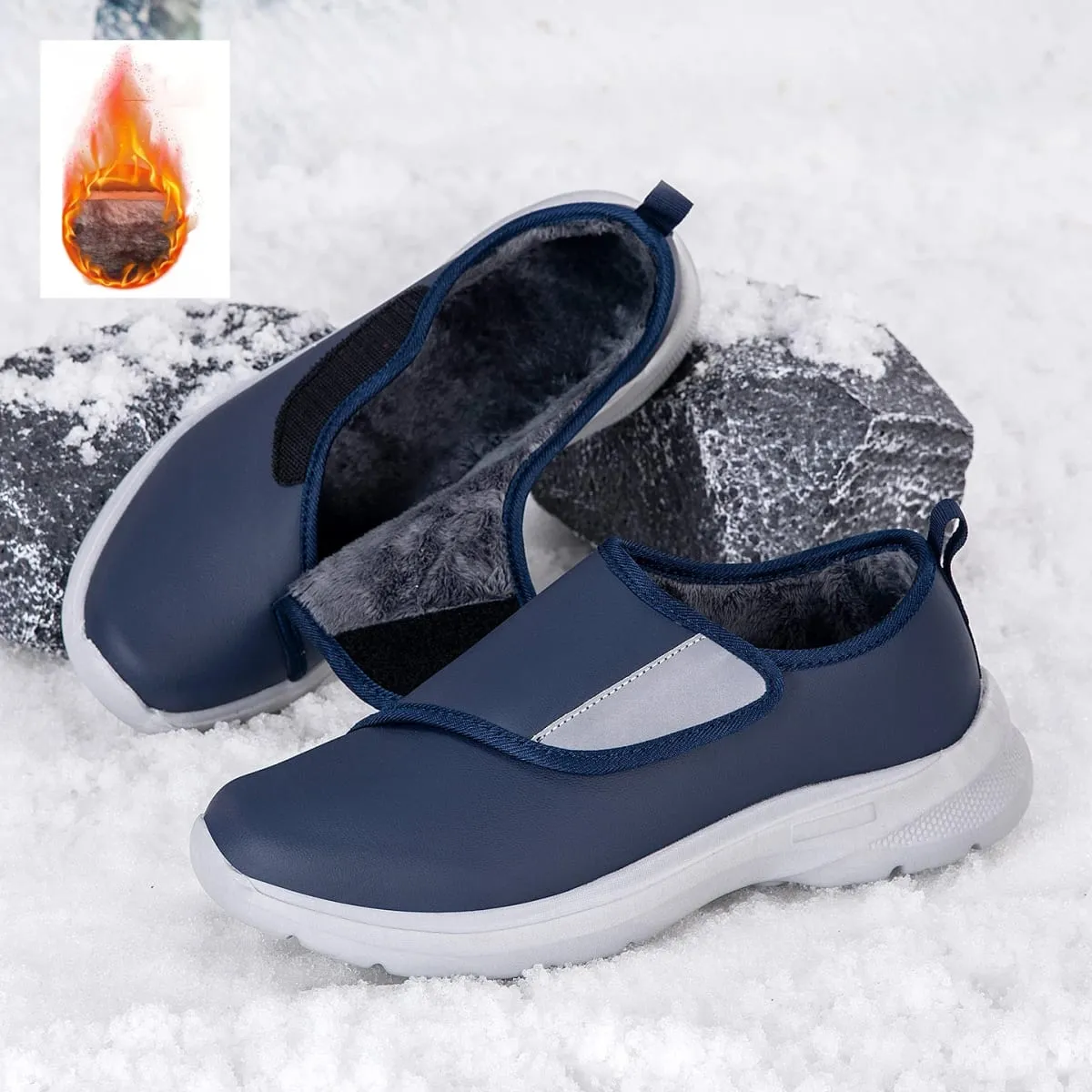 Men's Orthopedic Diabetic Leather Sneakers Adjustable Hook & Loop Wide Fit Open Shoes for Swollen Feet Comfortable Walking Shoes