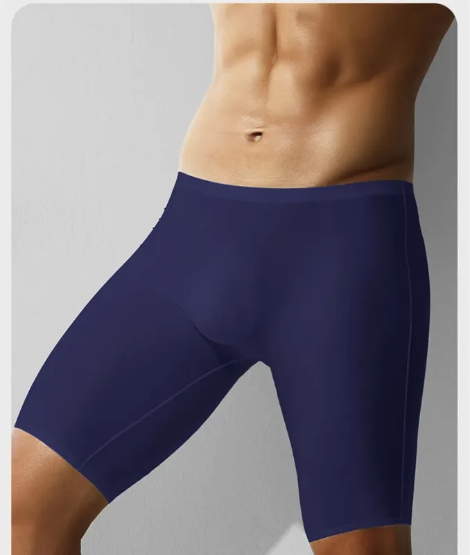 Mens Underwear Boxers Shorts Hombre Seamless Panties Man Solid Slim Ice Silk Pouch Long Leg Underpants L-6XL Cueca Calzoncillo