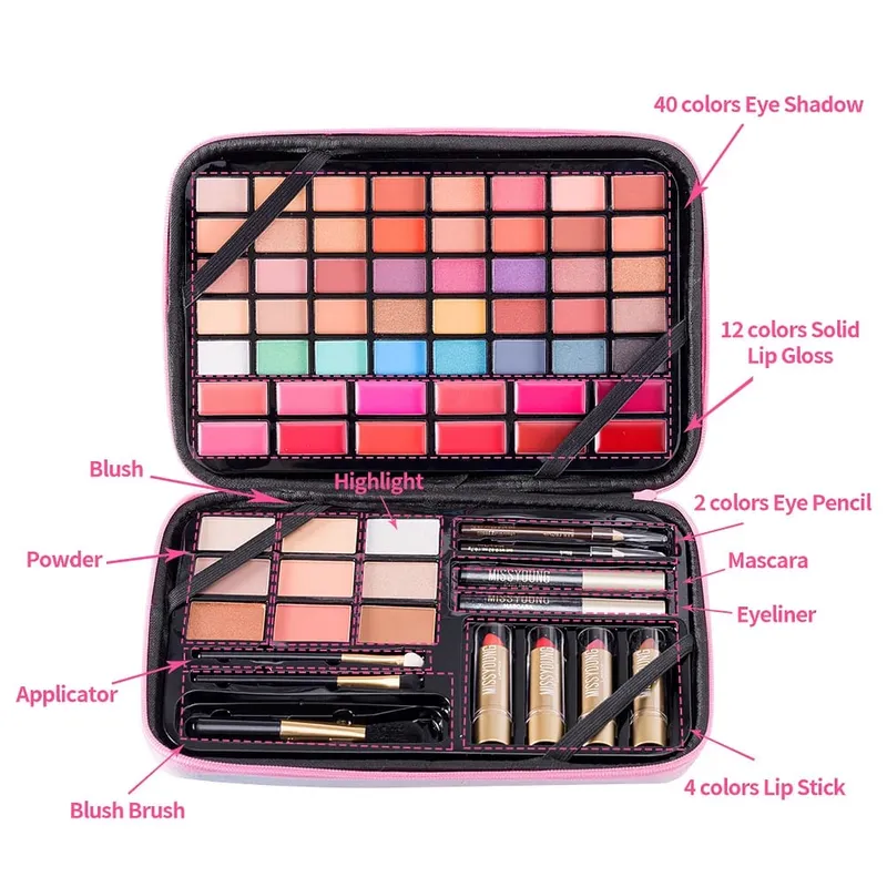 Multifunctional All-in-One Makeup Palette Blush Eyeshadow Lip Gloss Highlighter Lipstick Long Lasting Portable Daily Cosmetics