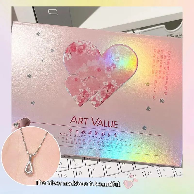 ART VALUE Lips Makeup Sets Include 5 Matte Liquid Lipstick And 1 Lip Balm Oil Nourishing Glitter Lipgloss With Necklace Gift