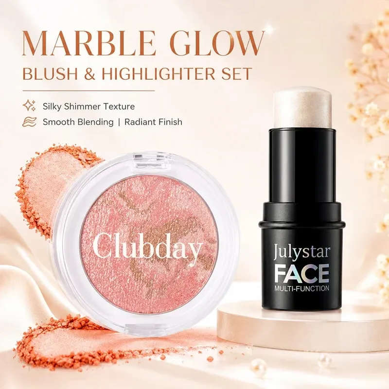 Blush & Highlight Combo Set Luminous Dewy Finish Blendable Buildable Color Long‑Lasting Wear for Natural Glowing Face Makeup