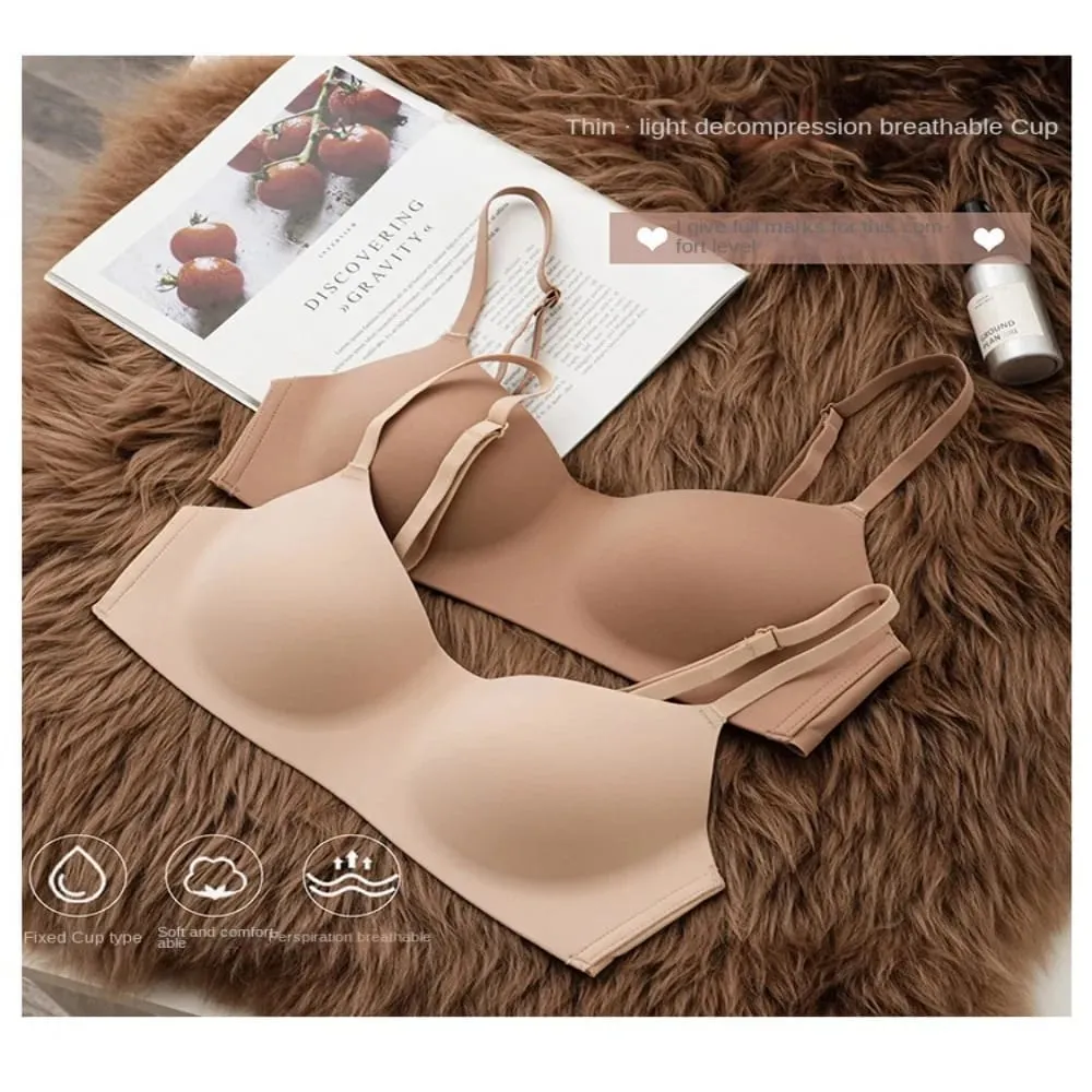 Soft Comfort Wireless Bra Breathable Fabric Thin Cup Push Up Bra Elastic Material Gathered Design Seamless Bra Women's Underwear