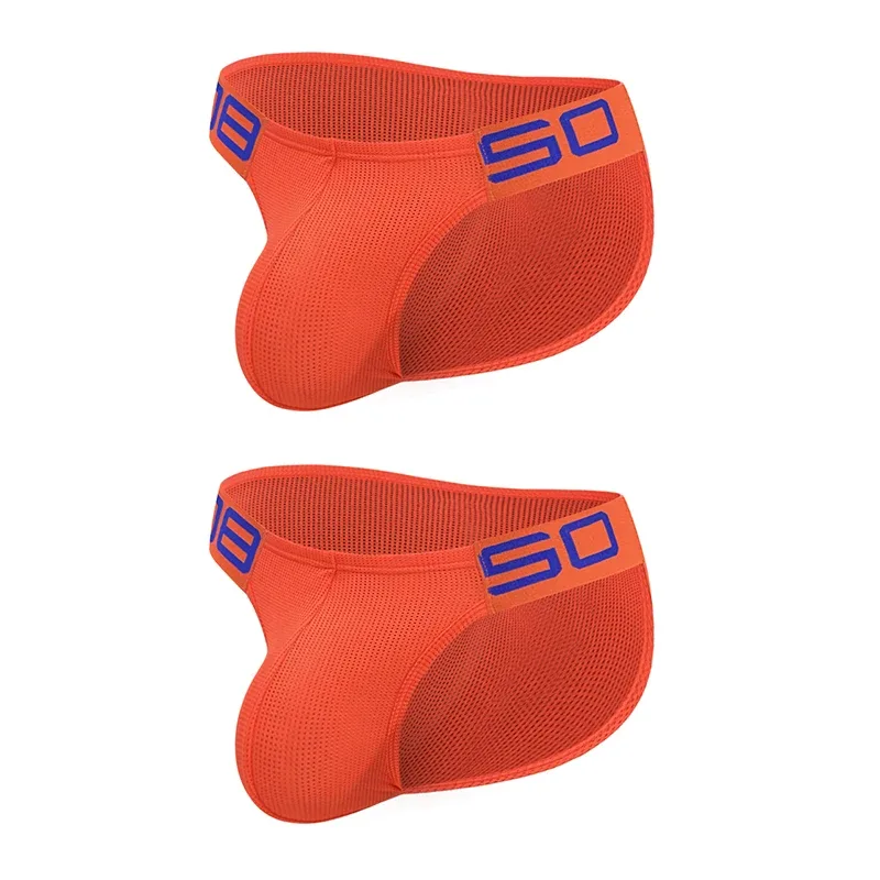 Herren-Slip aus Nylon-Mischgewebe, atmungsaktiv, Horn, Spleiß, Buchstabenprägung, breiter elastischer Bund, fluoreszierende Farbe, sexy Unterwäsche