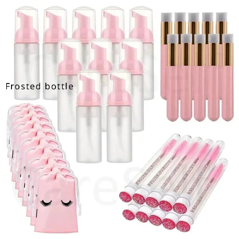 40pcs Empty Lash Shampoo Bottles and Brushes Set Foam Pump Dispenser and Nose Pore Deep Cleaning Brush Eyelash Extension Tube