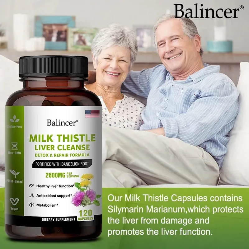 Milk Thistle Extract Capsules with Dandelion for A Detox Cleansing Liver Support and Repair Formula Help Digestion Non-GMO