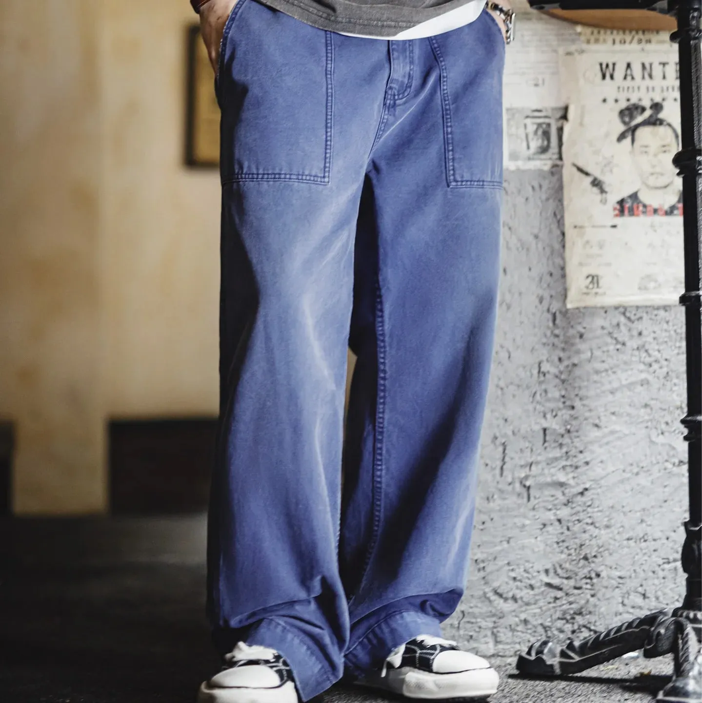 Maden Men's Vintage Denim Jeans Heavyweight Washed 305gsm Cotton Denim Loose Fit Workwear Casual Spring Blue Pants Baggy Style