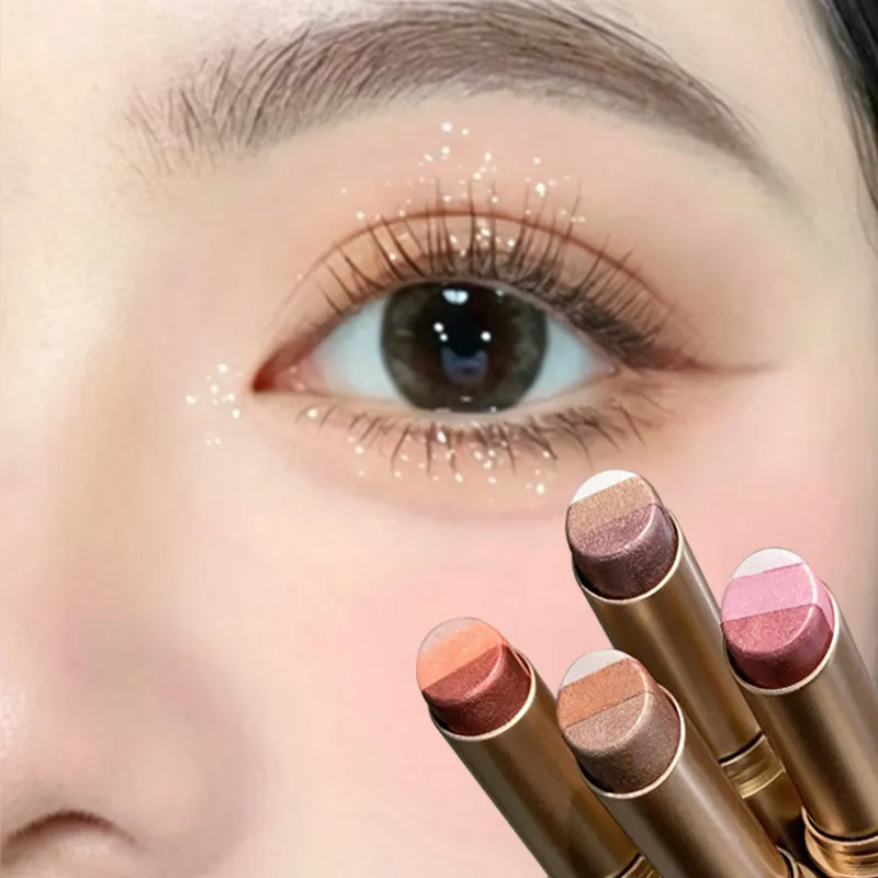 1 Set Three Color Gradient Eye Shadow Makeup Stick Waterproof and Sweat Proof Easy To Smudge Pearlescent Fine Shiny Eye Shadow — image 3