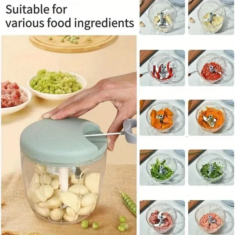 Garlic Mincer Hand Cutter - Hand Pull String Food Processor Vegetable Chopper - for Onion Ginger Fruits Nuts Dishwasher Safe — image 5